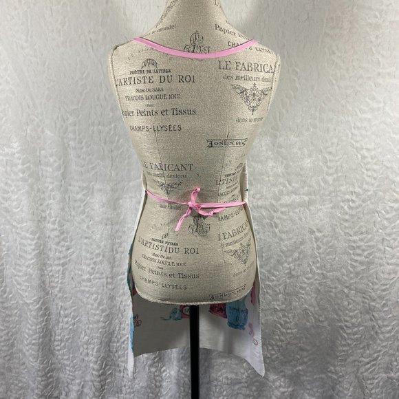 Vintage 1960s White Floral Print Full Apron with Pocket - Picture 8 of 9